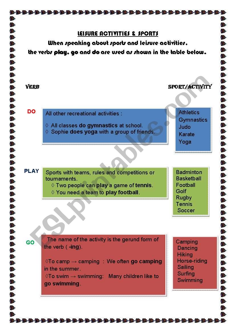 LEISURE ACTIVITIES & SPORTS  worksheet