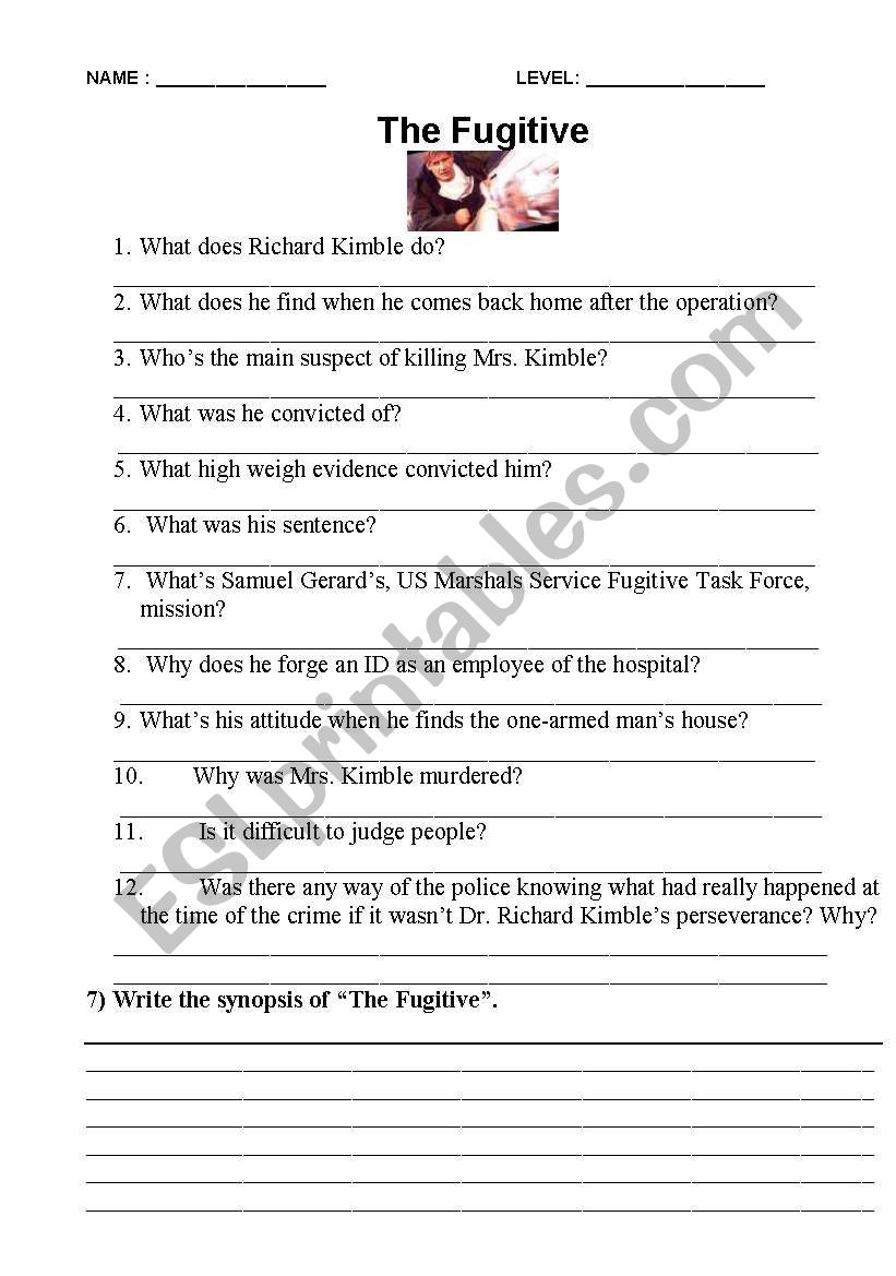 THE FUGITIVE worksheet