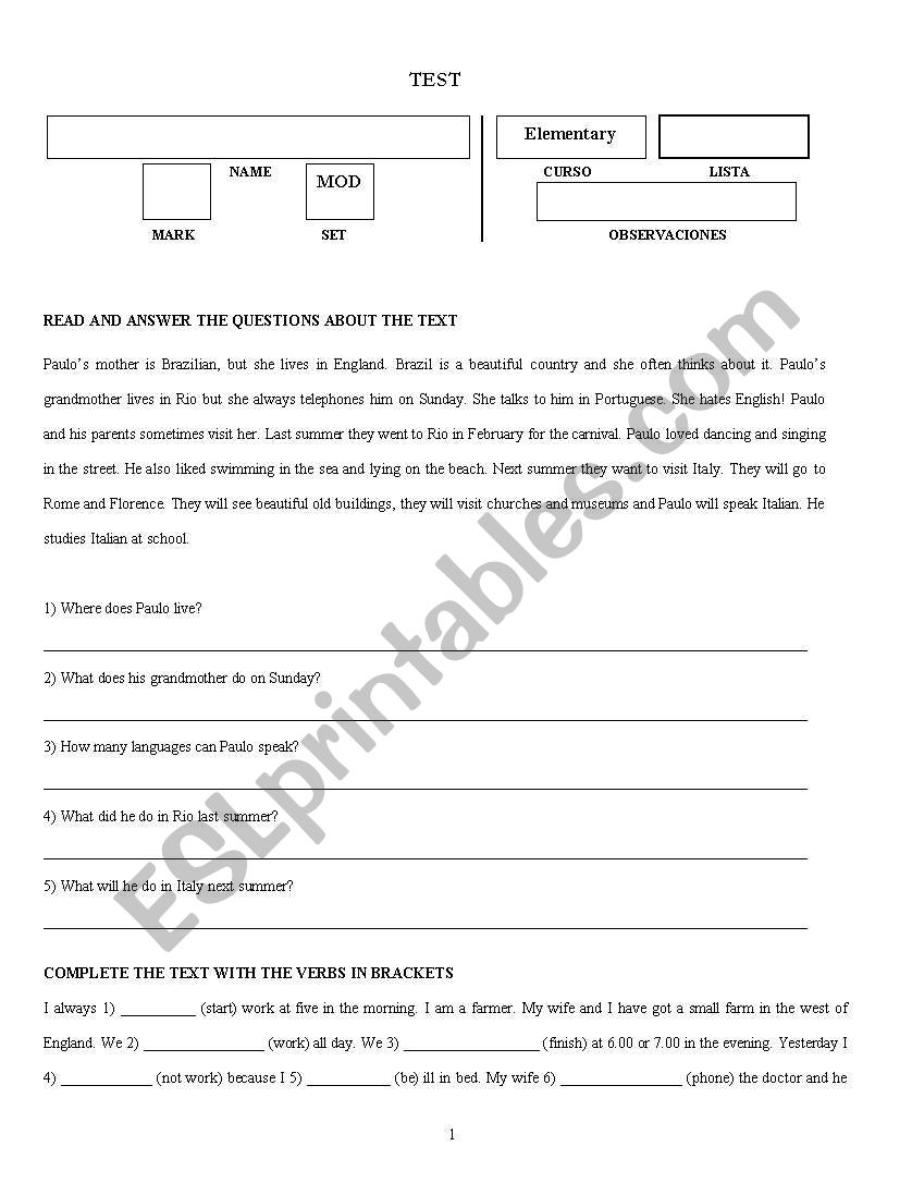 Test worksheet