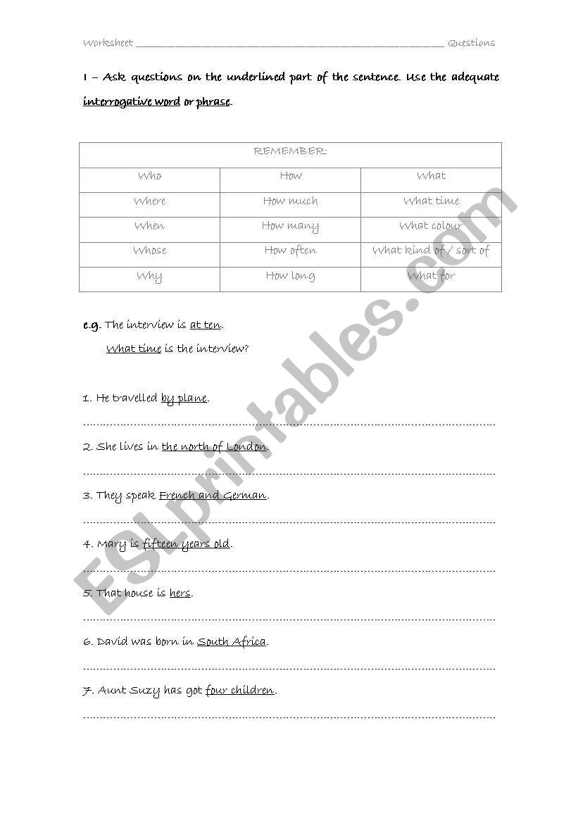 WH-Questions worksheet
