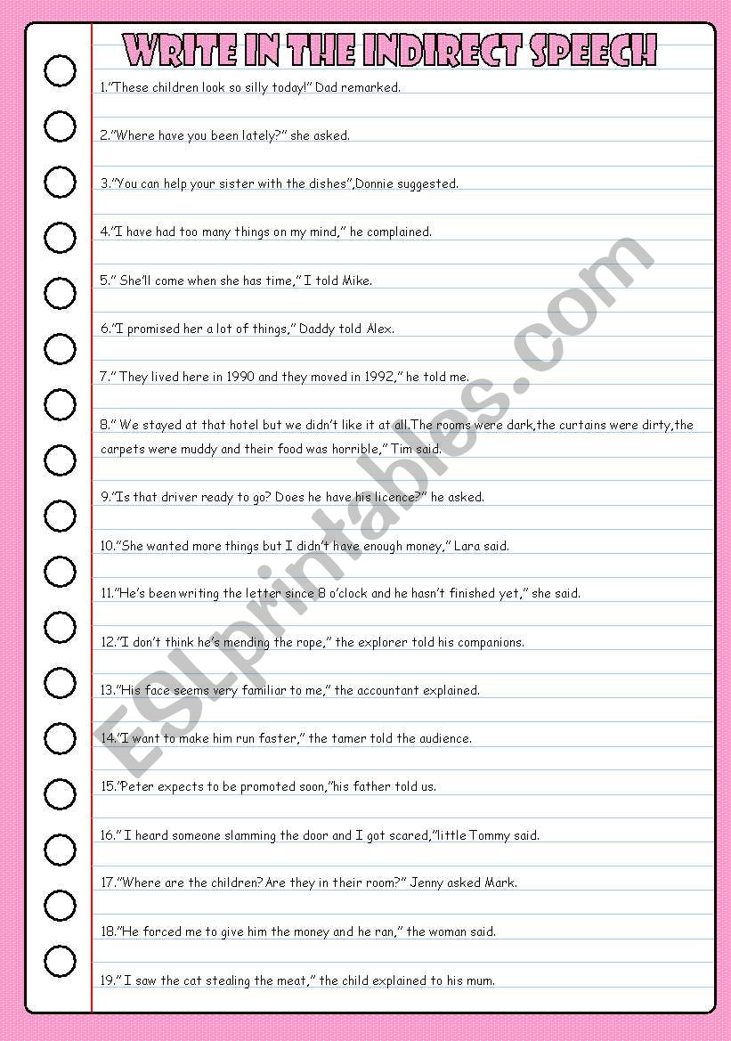 Indirect Speech 6 worksheet