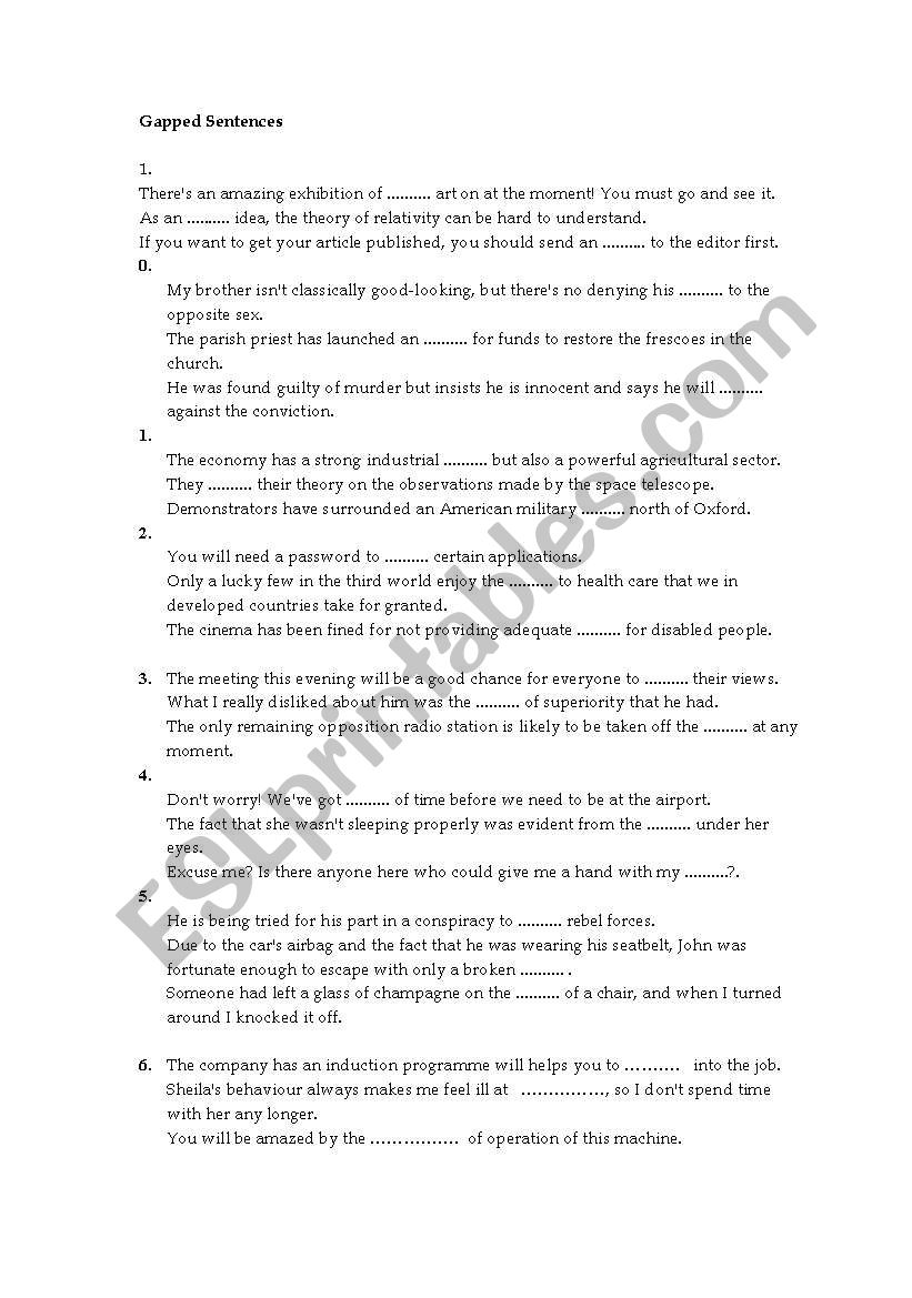 CPE-style Gapped Sentences worksheet