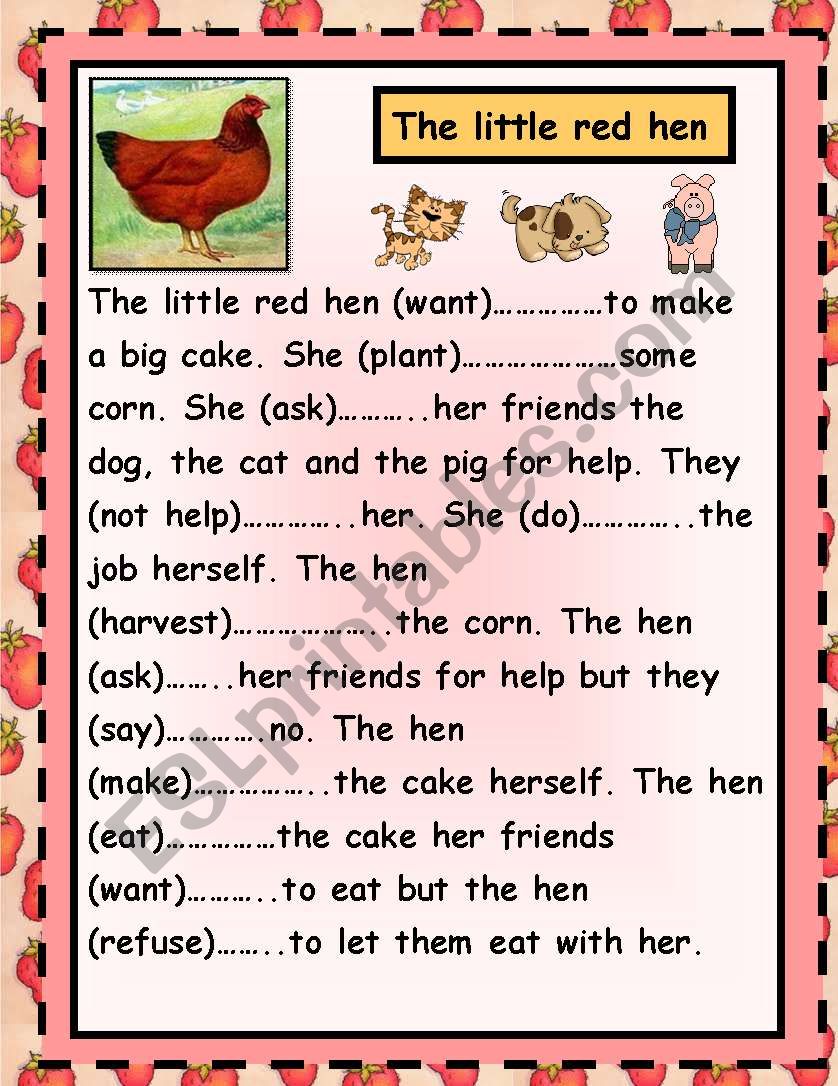the little red hen/past tense worksheet