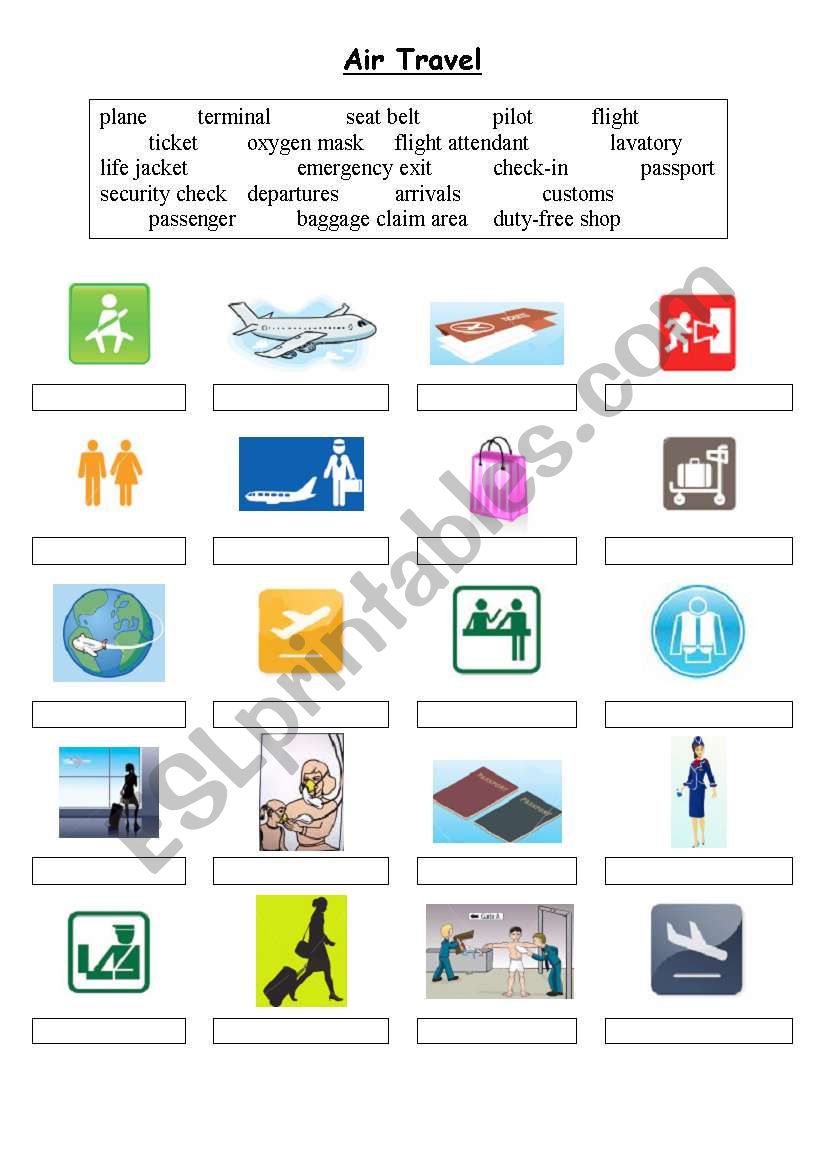 Air Travel Vocabulary - matching exercise 