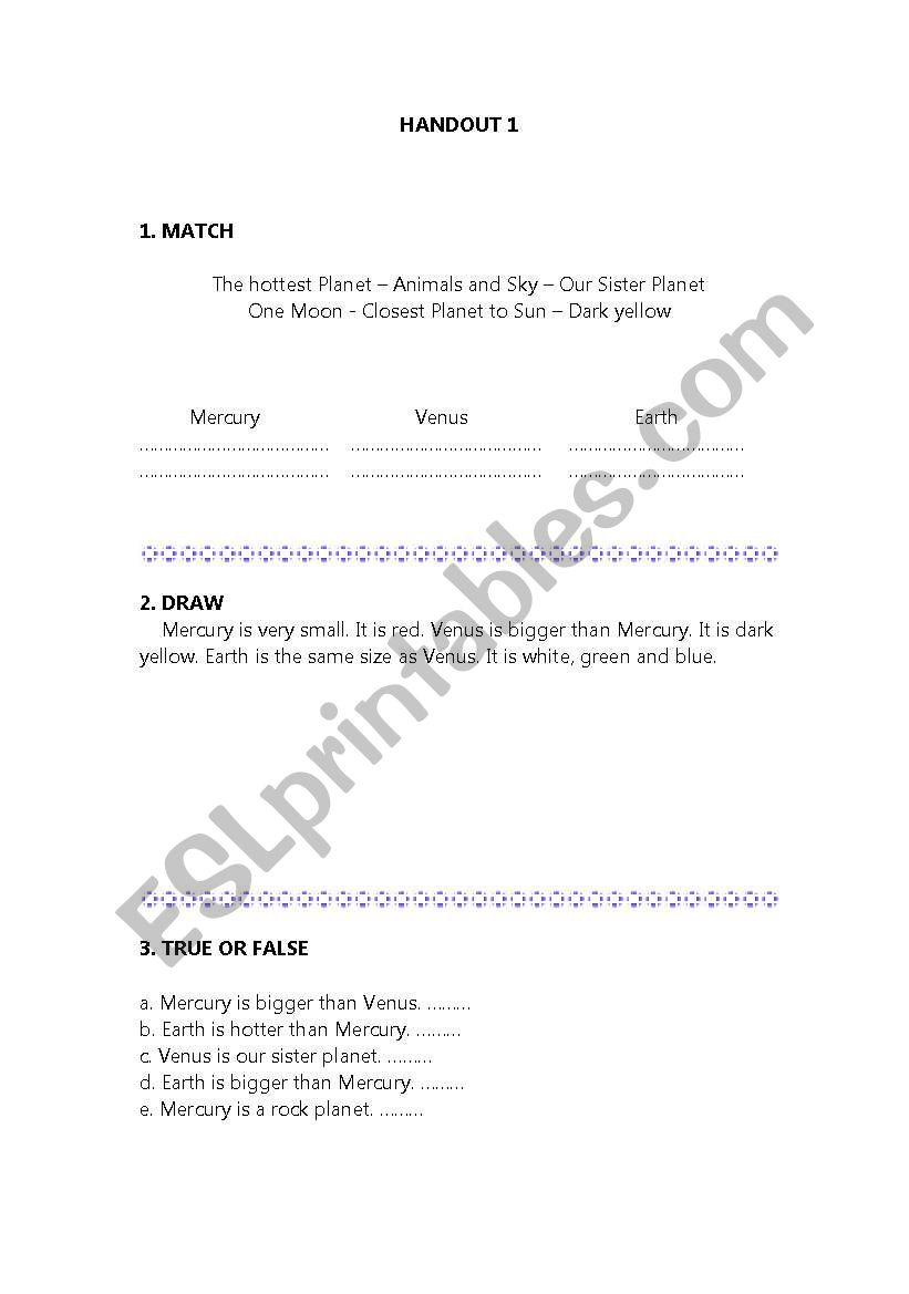 Our Solar System Handout 1 worksheet