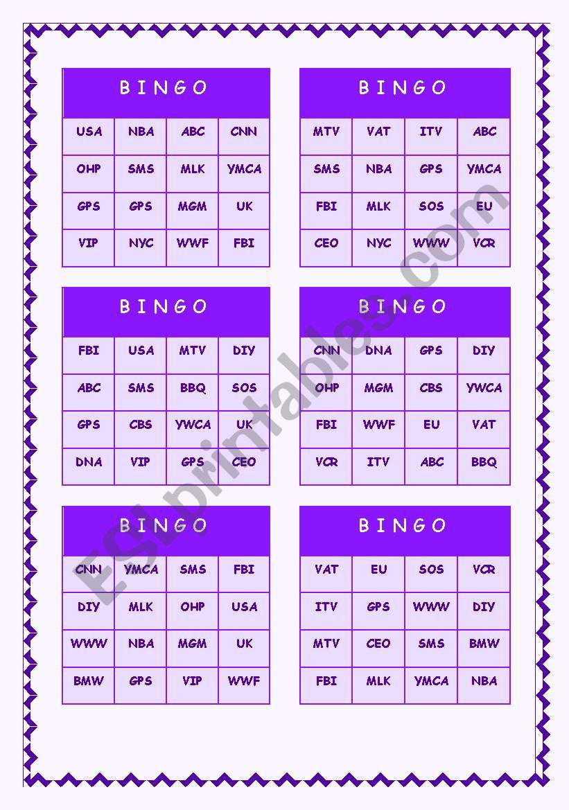 ACRONYMS - BINGO worksheet