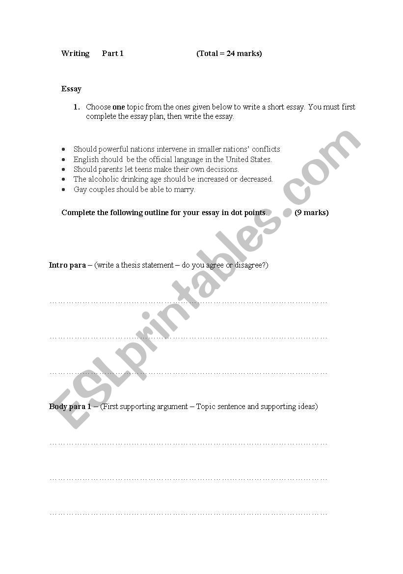 Writing test for argumentative essay higher level