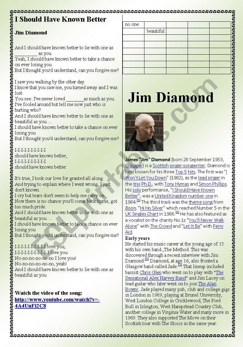 Song: Jim Diamond - I Should Have Known Better