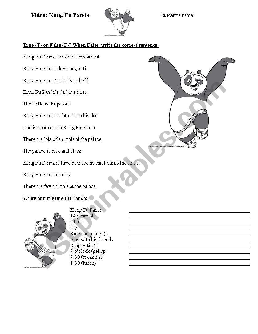 Kung Fu Panda worksheet