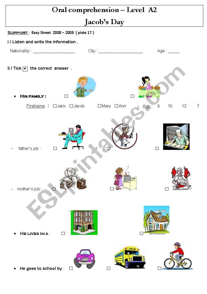 Daily Routines Jacobs day worksheet