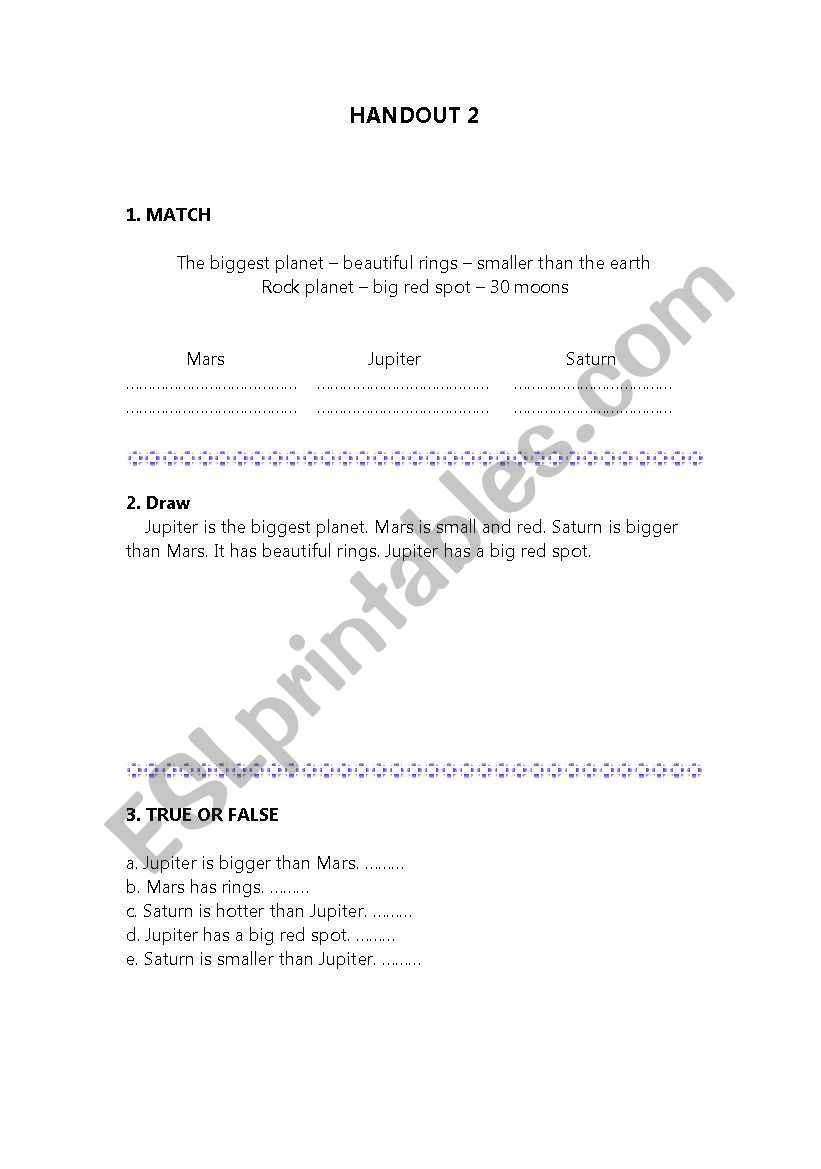 Our Solar System Handout 2 worksheet