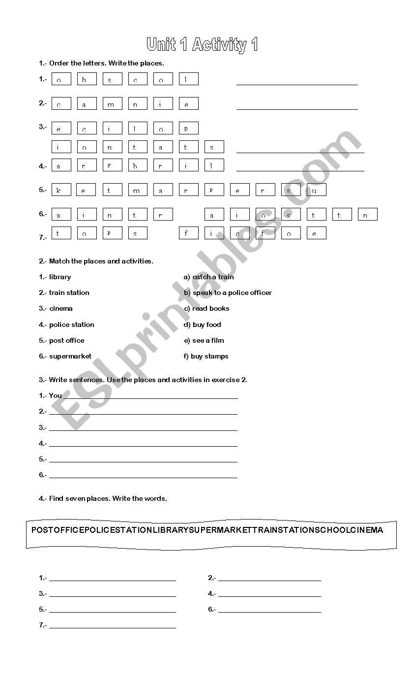 activities worksheet