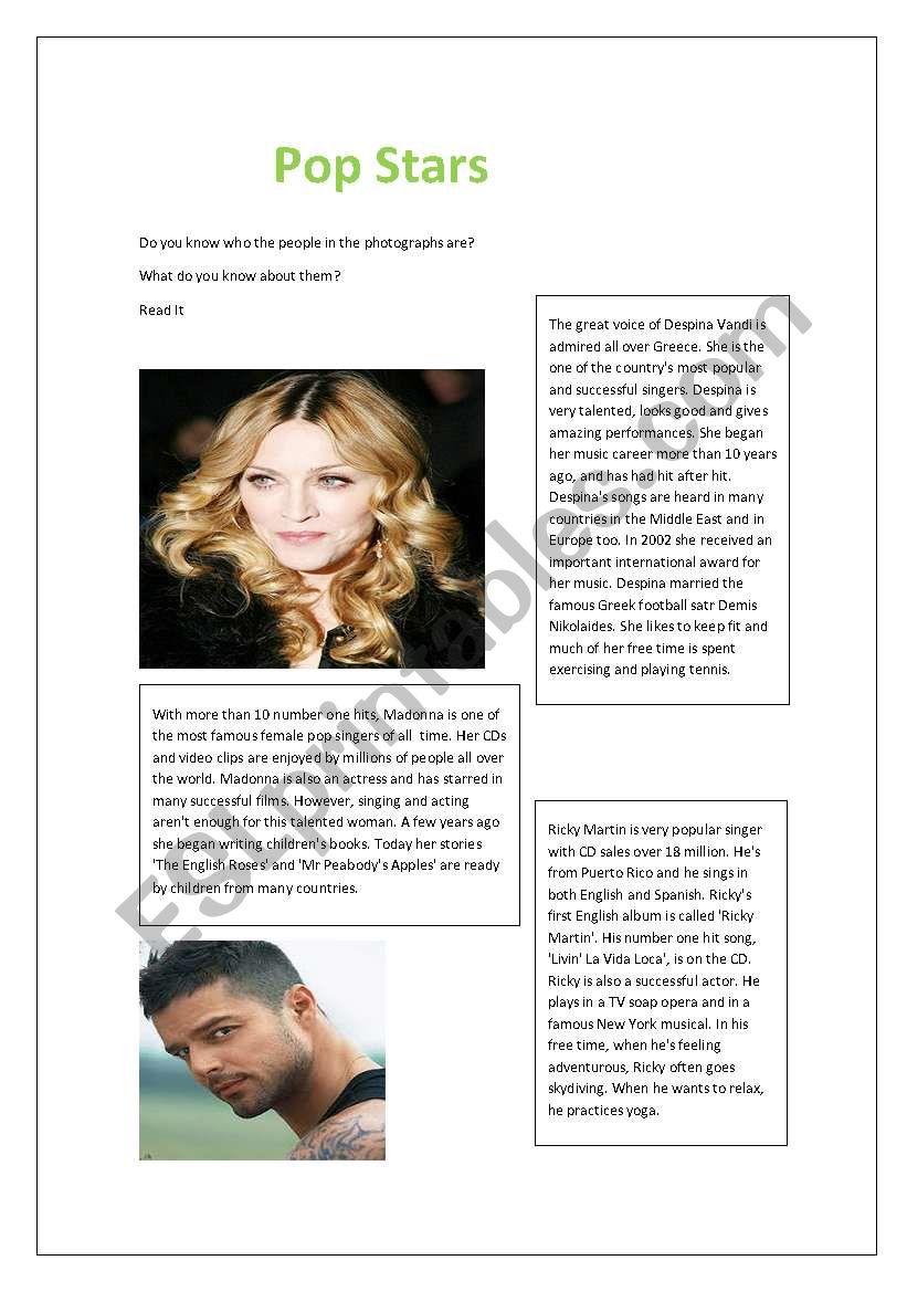 Pop Stars worksheet