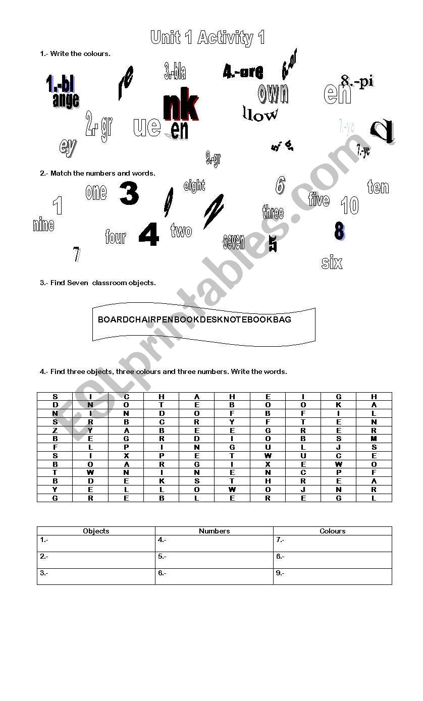 activities worksheet