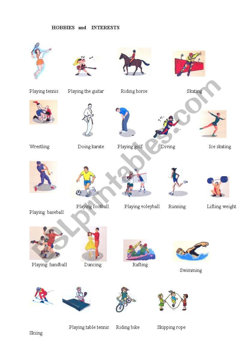 HOBBIES AND INTERESTS worksheet