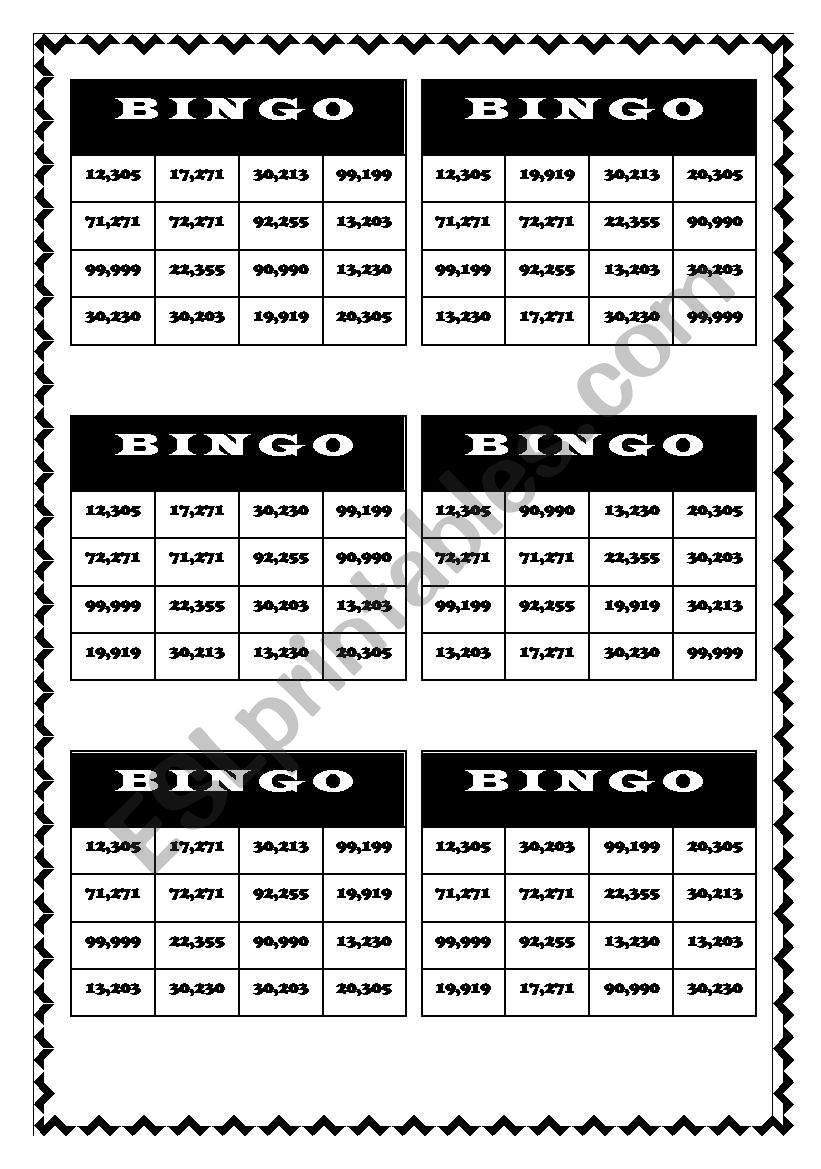 BINGO - NUMBERS (10,000-100,000)