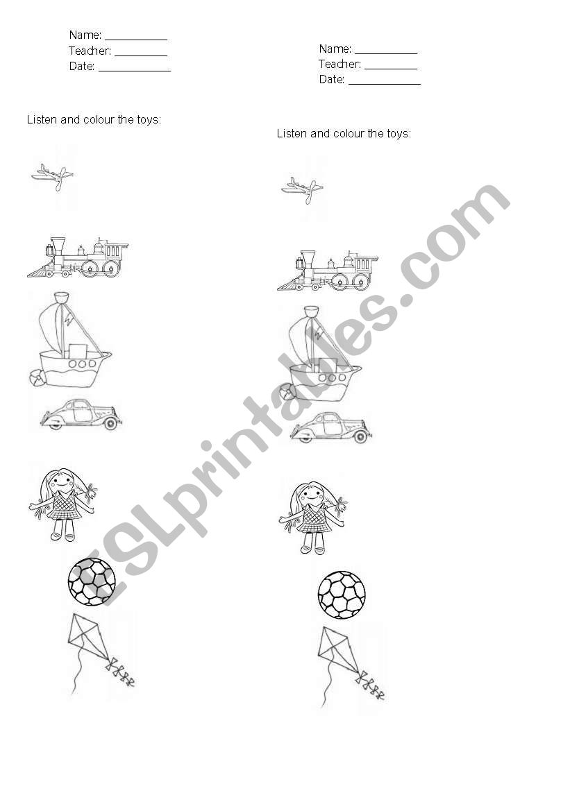 Toys colours worksheet