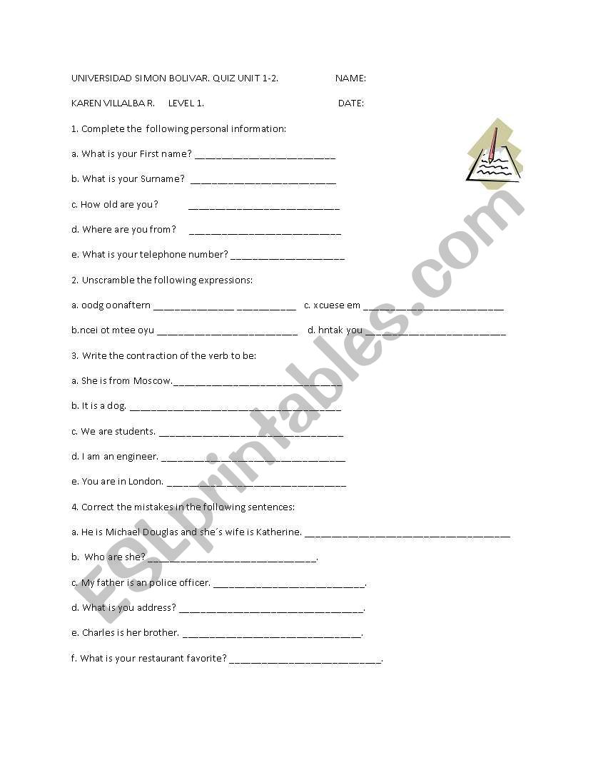 quiz elementary worksheet