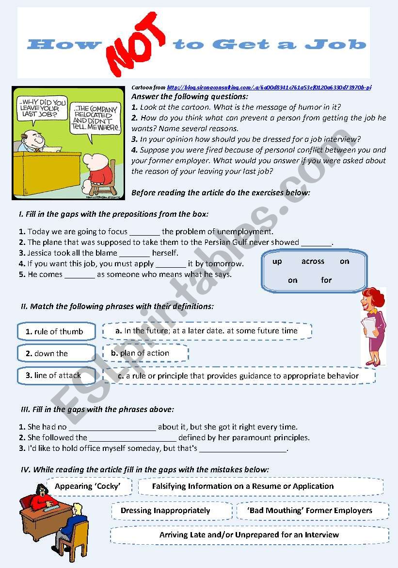 How NOT to Get a Job worksheet