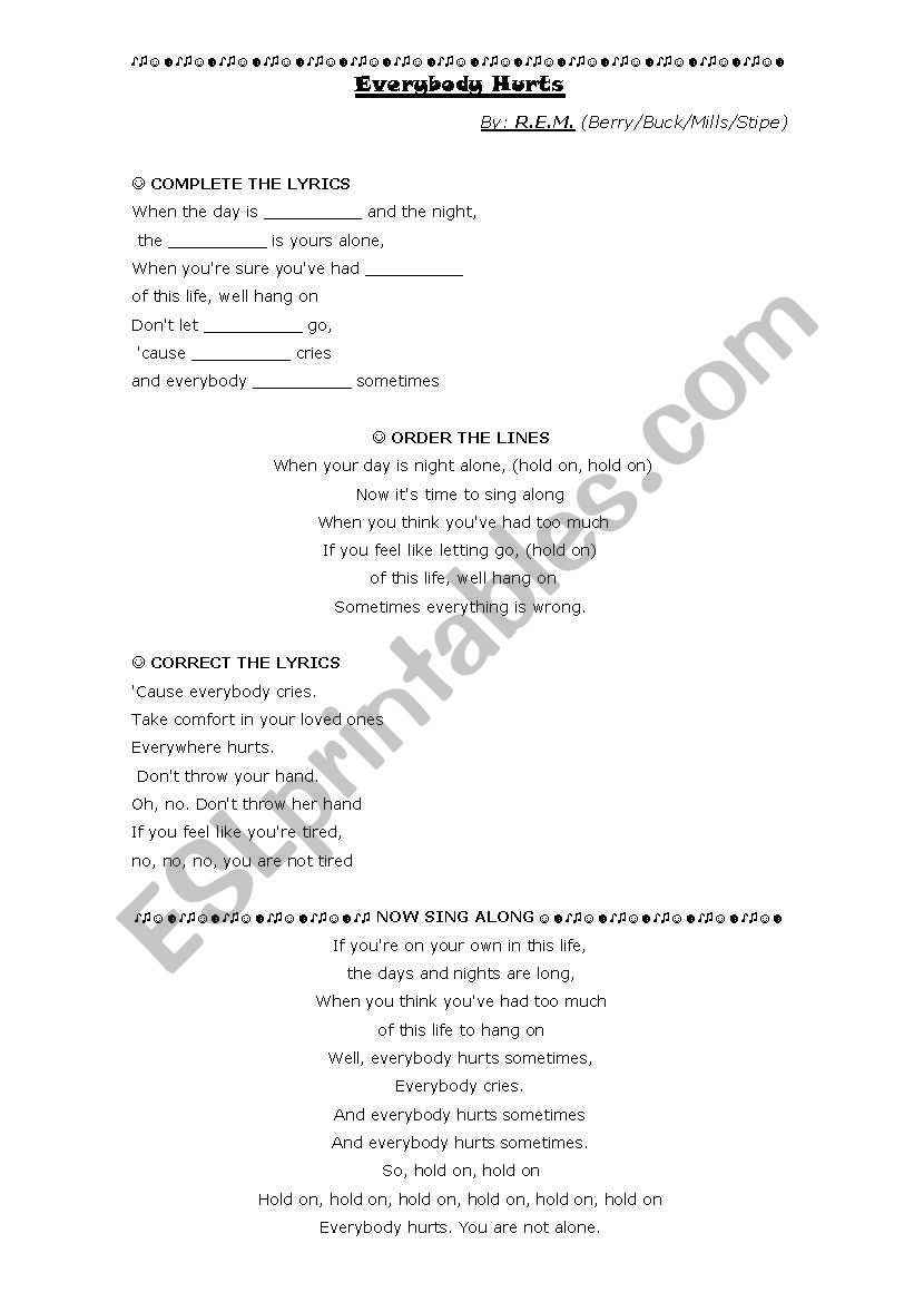 Everybody Hurts - REM worksheet