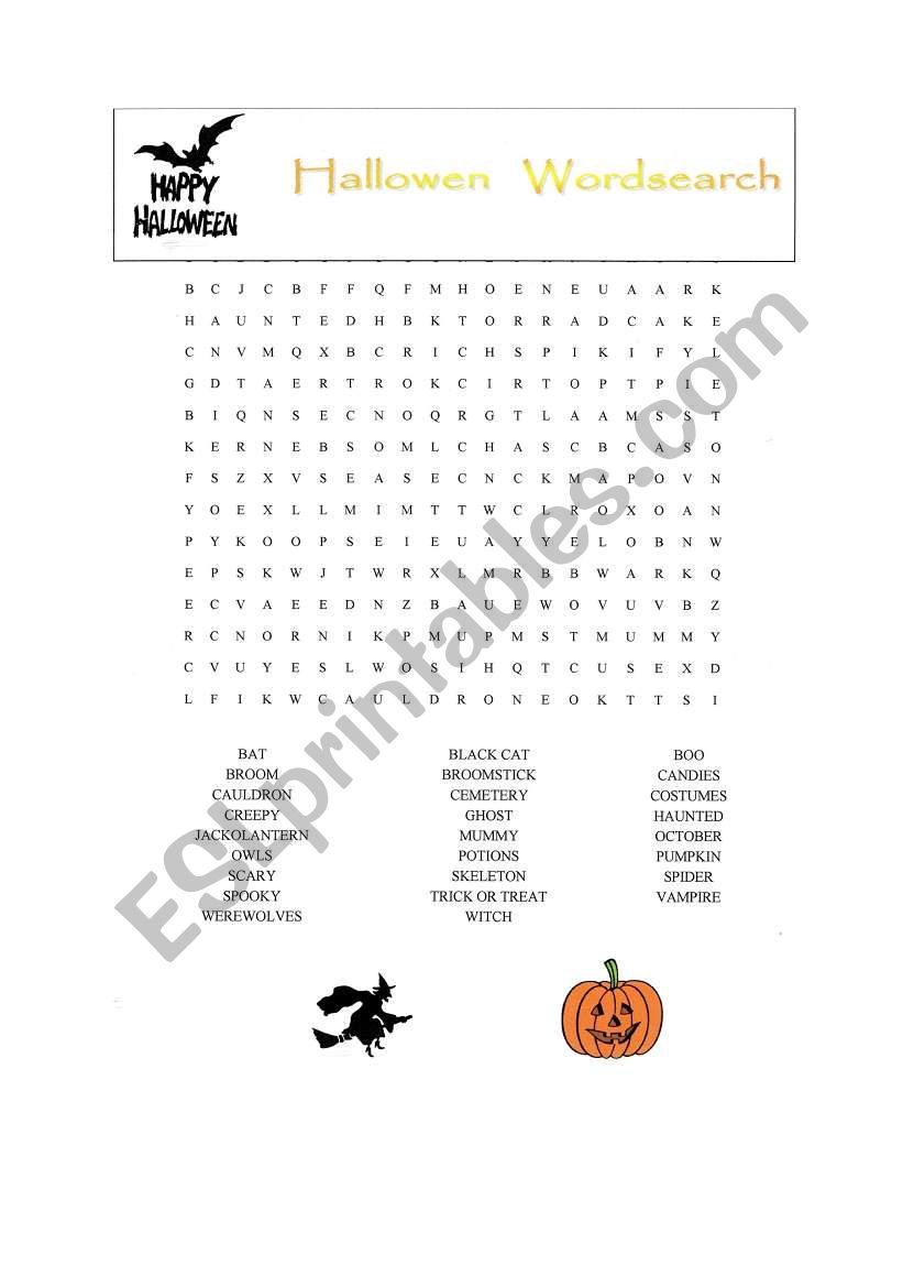 Halloween wordsearch worksheet