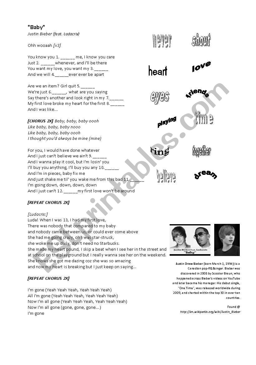 Baby - Justin Bieber worksheet