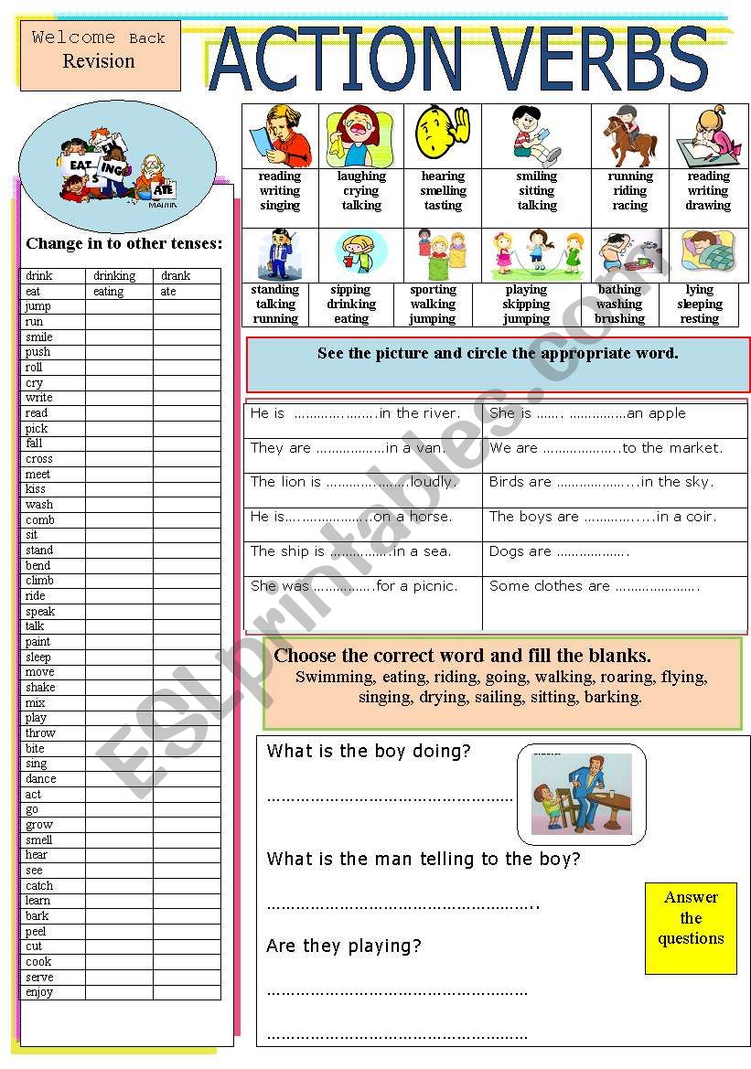 ACTION VERBS worksheet