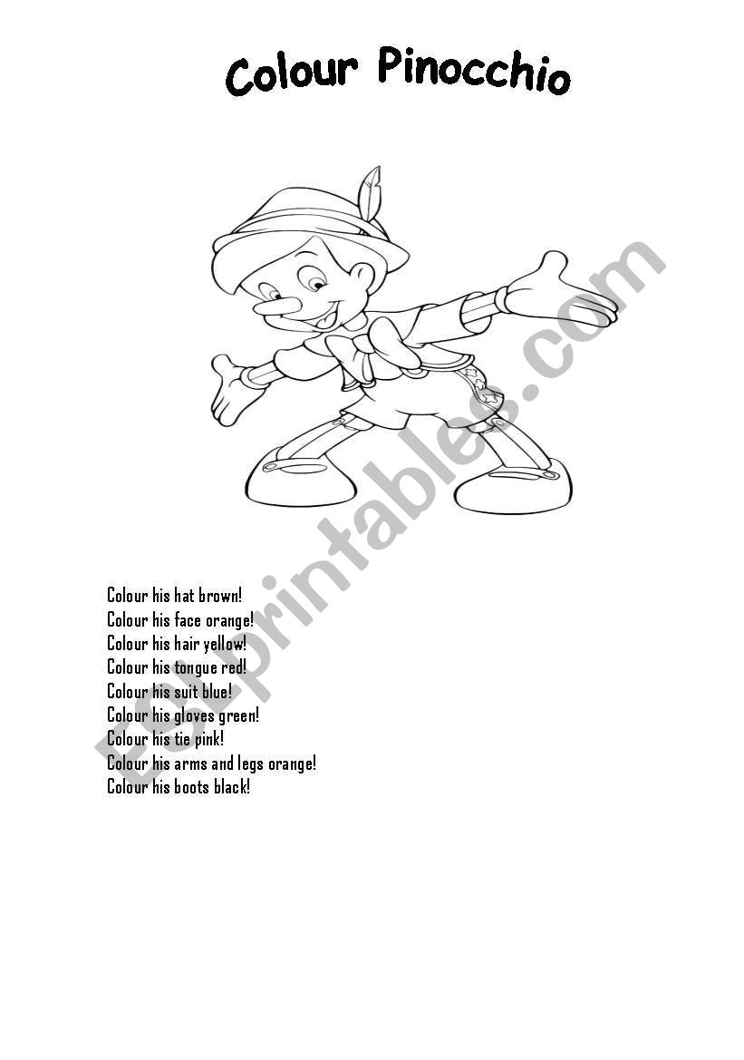 Colour Pinocchio worksheet