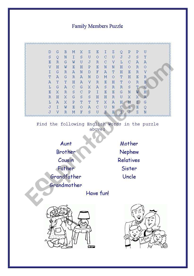 Family Members Puzzle worksheet