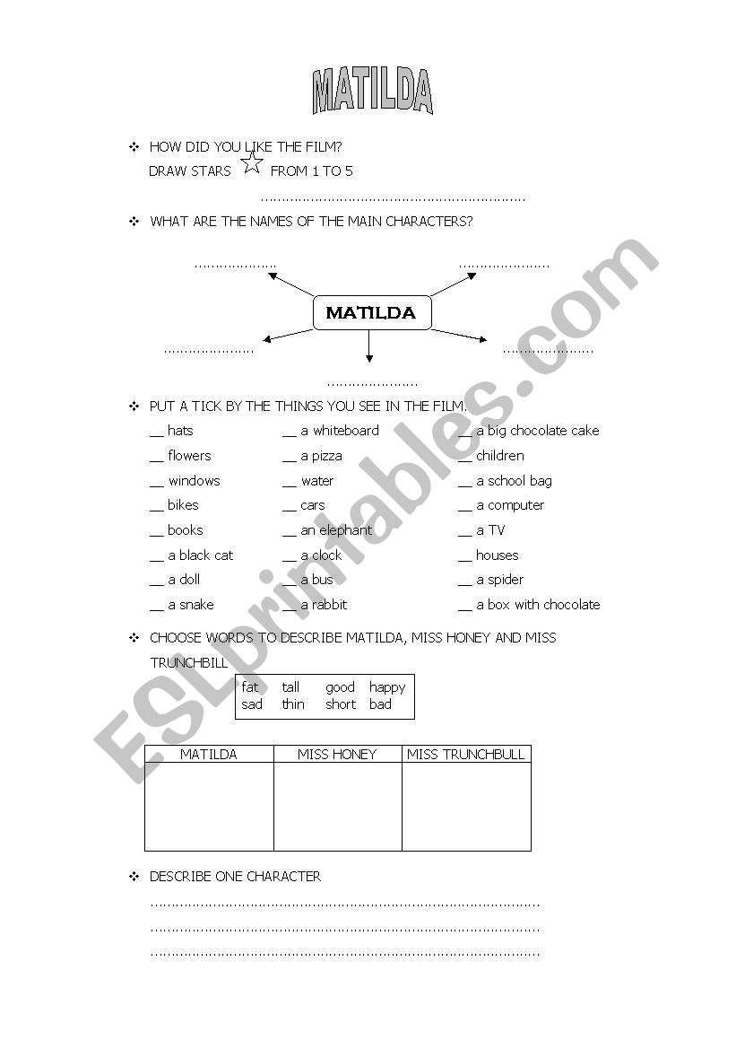 Matilda worksheet