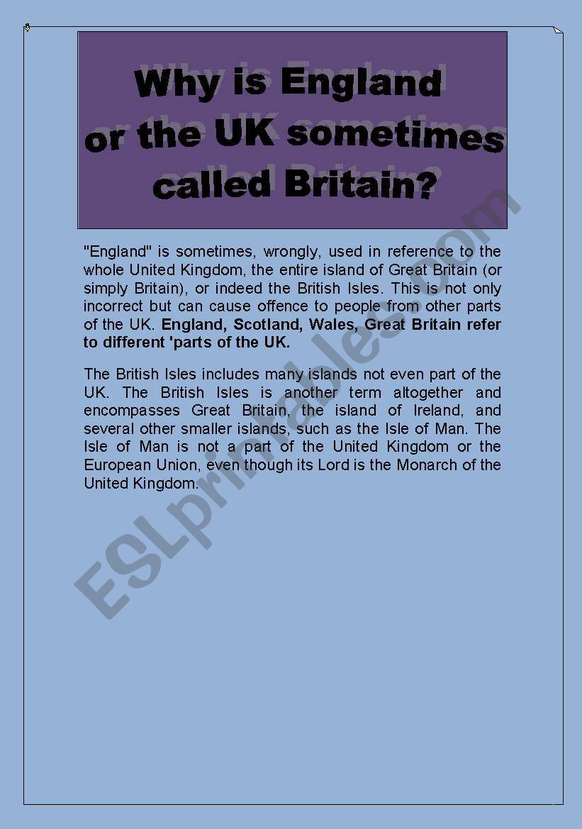 Why is England or the UK sometimes called Britain?