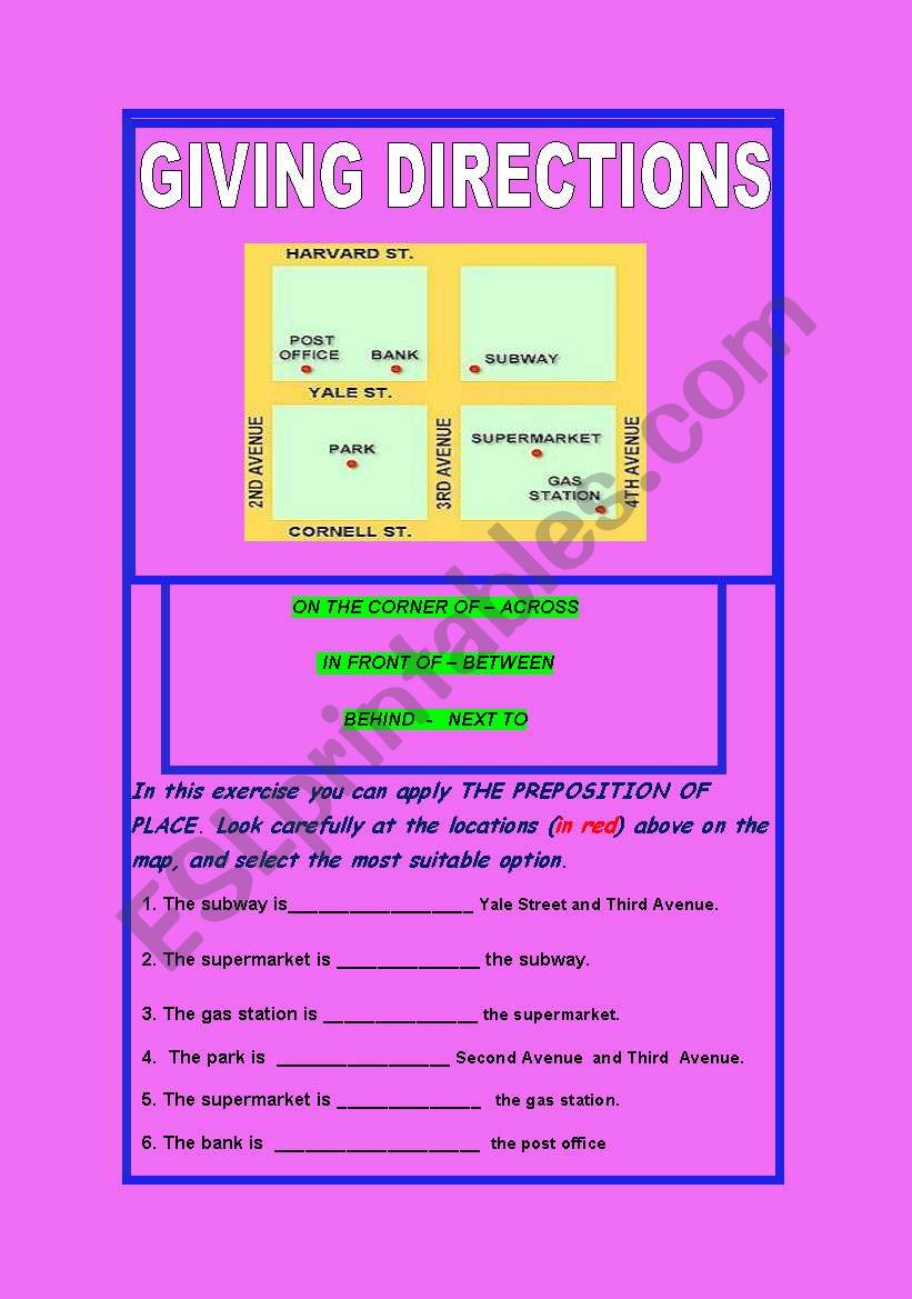 GIVING DIRECTIONS AND PREPOSITIONS OF PLACE WITH KEY INCLUDED