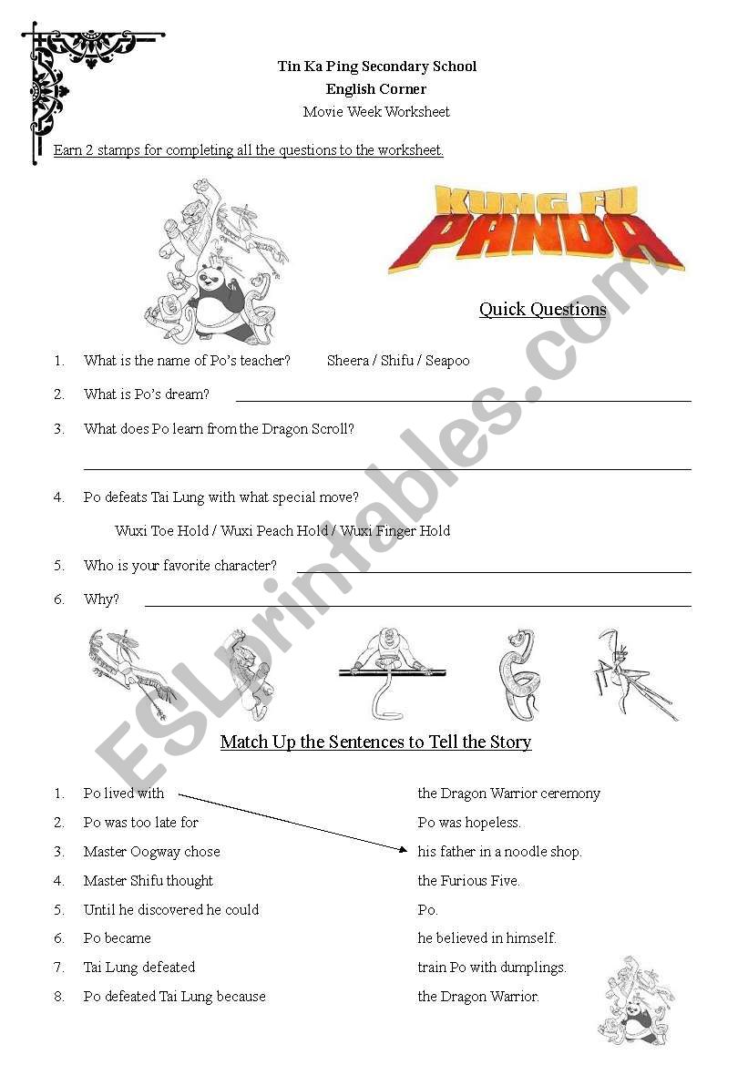 Kung Fu panda Worksheet worksheet