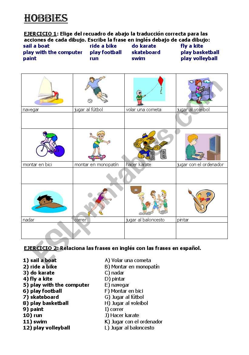 Hobbies. Can you .....? worksheet