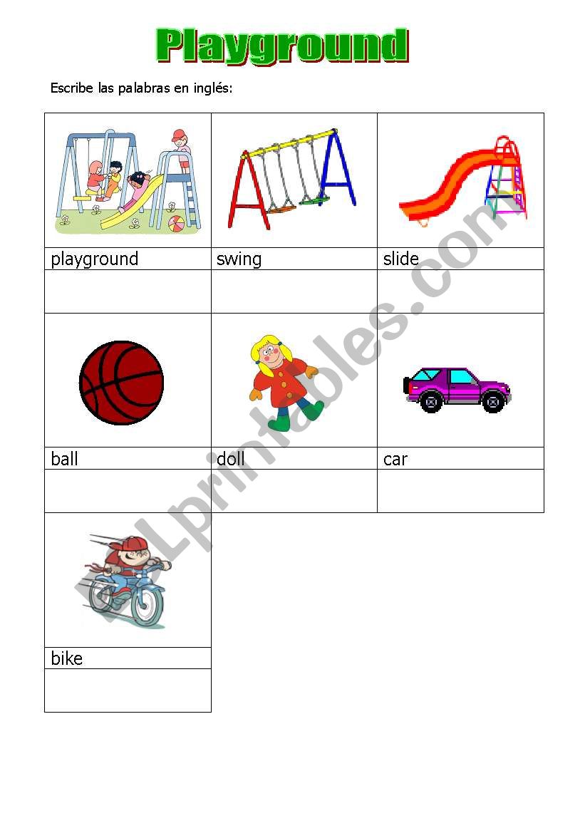 Playground objects at school worksheet