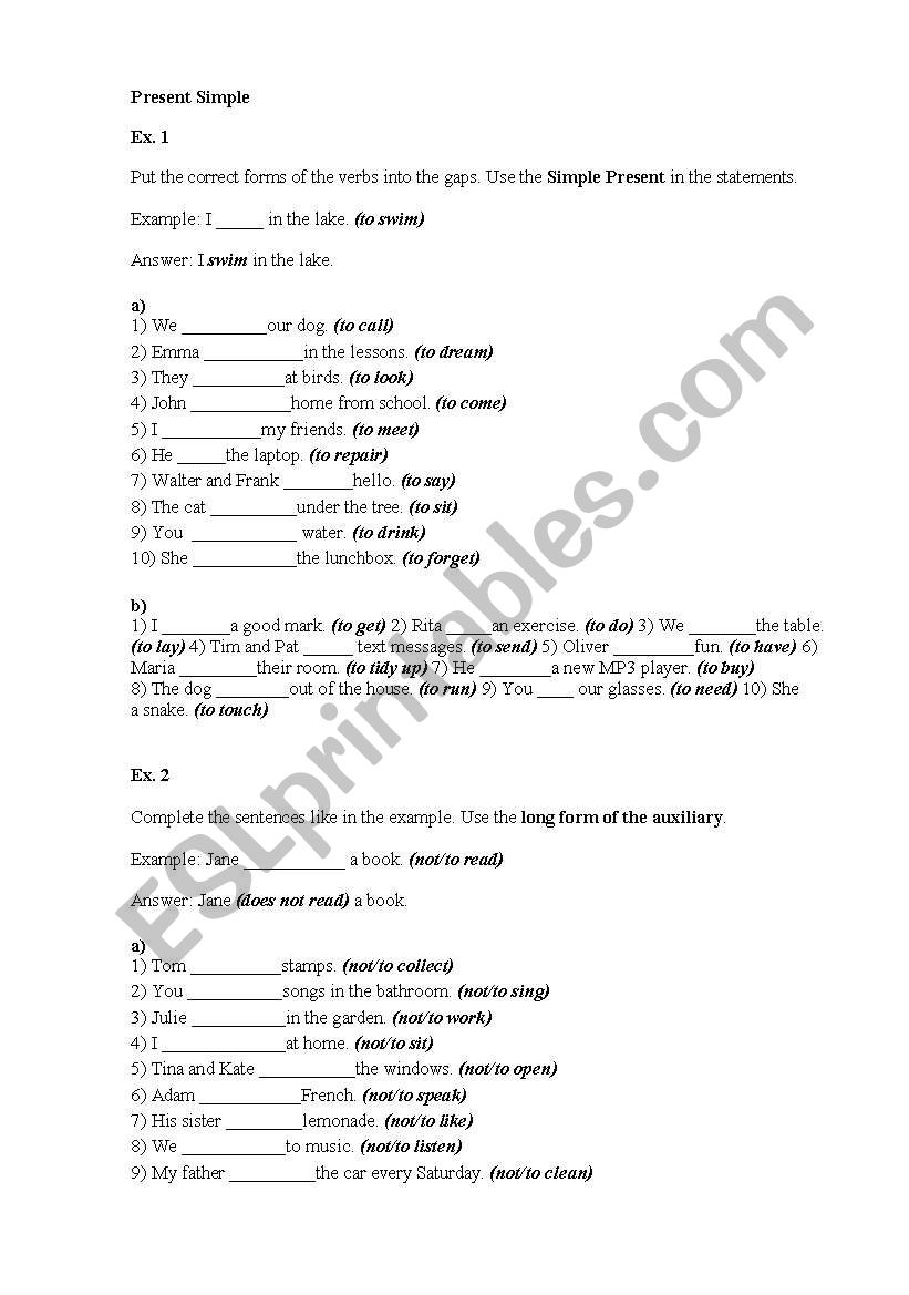 Present simple worksheet