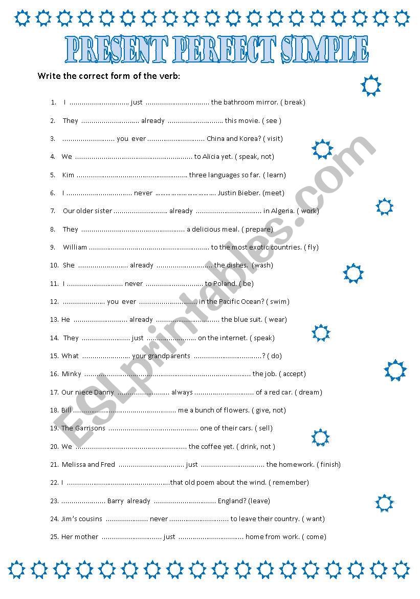 Present Perfect Simple worksheet