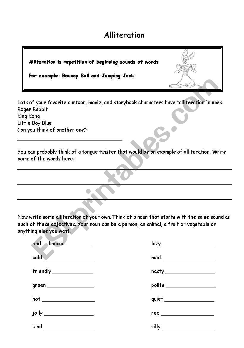 Alliteration worksheet