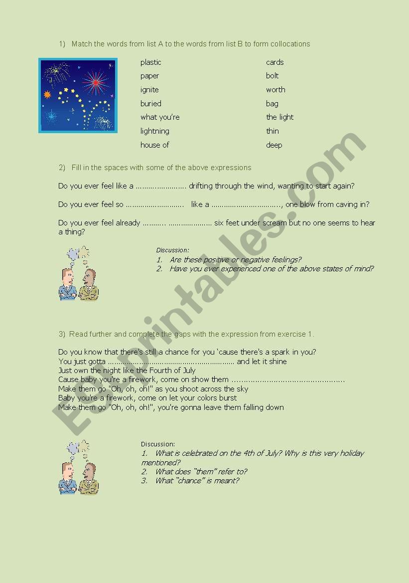 Katy Perry Firework worksheet