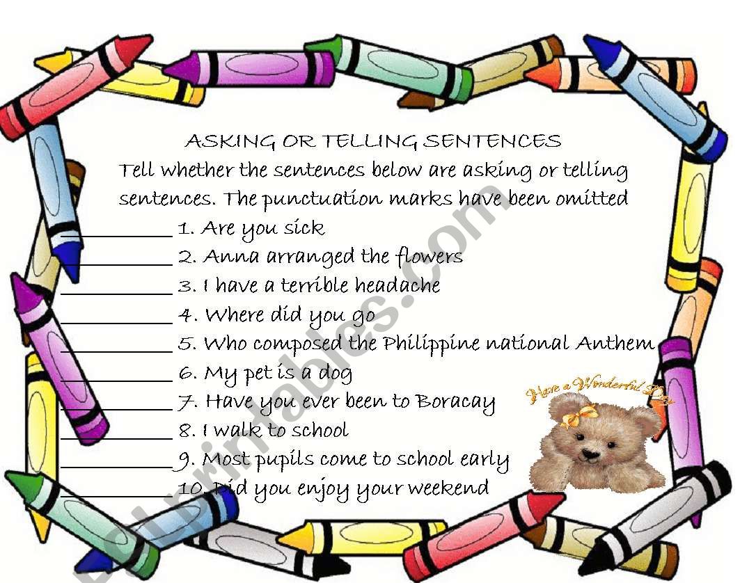 Telling And Asking Sentences Worksheets