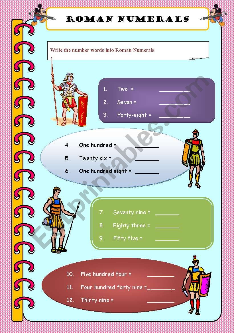 Roman numerals worksheet