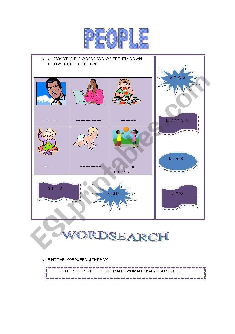 PEOPLE - FOR YOUNG LEARNERS worksheet
