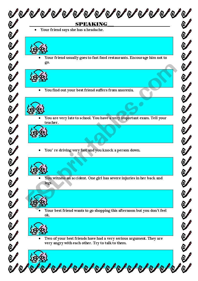 Speaking. Real situations worksheet