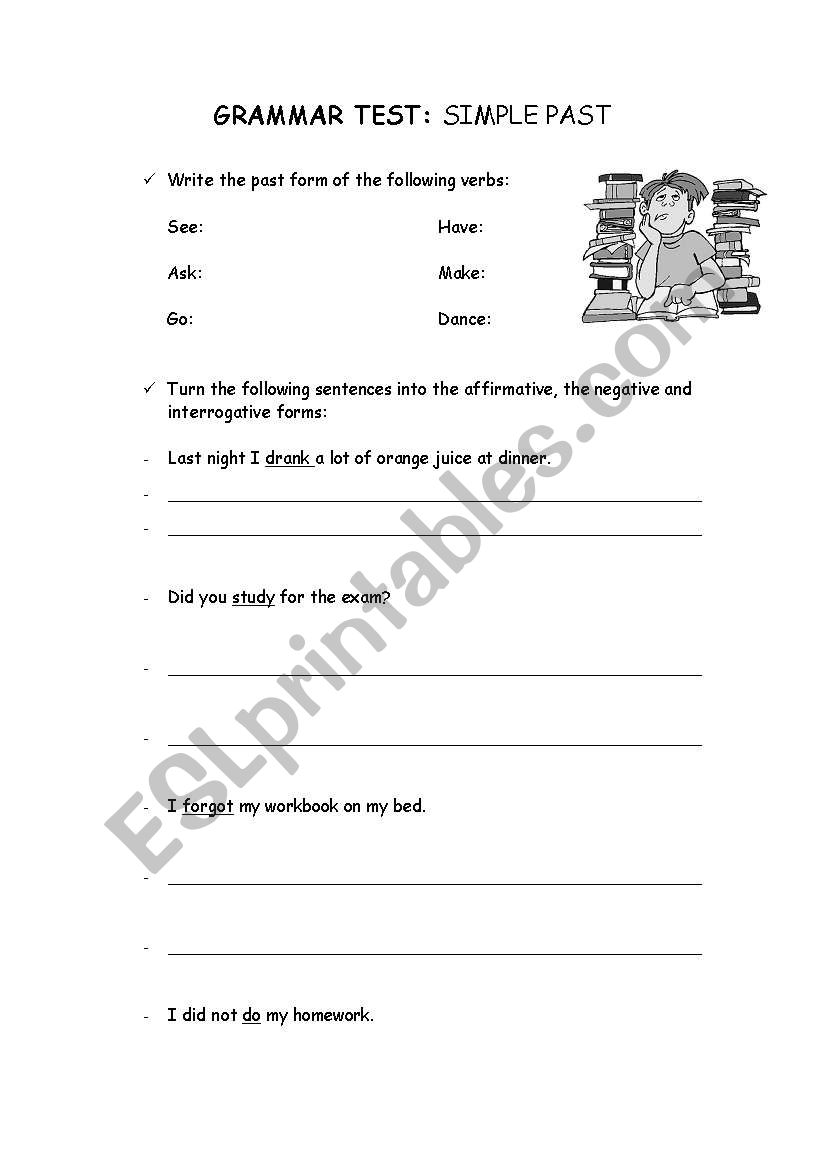 Grammar Test-Simple Past worksheet