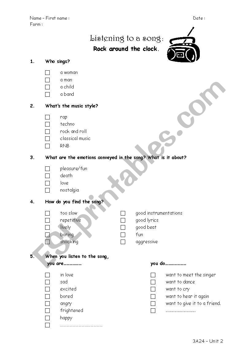 Rock around the clock worksheet