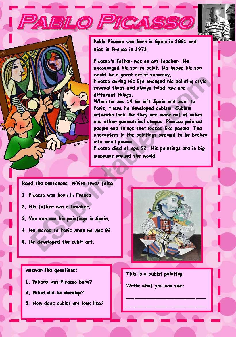 Pablo Picasso worksheet Pablo Picasso worksheet