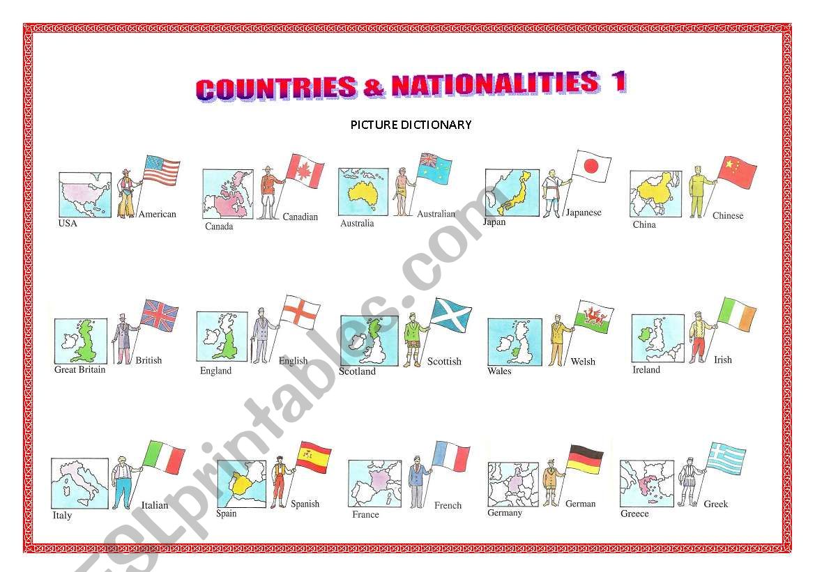 COUNTRIES & NATIONALITIES 1 worksheet