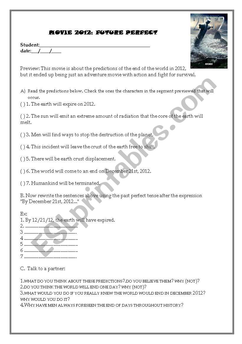 movie 2012 worksheet