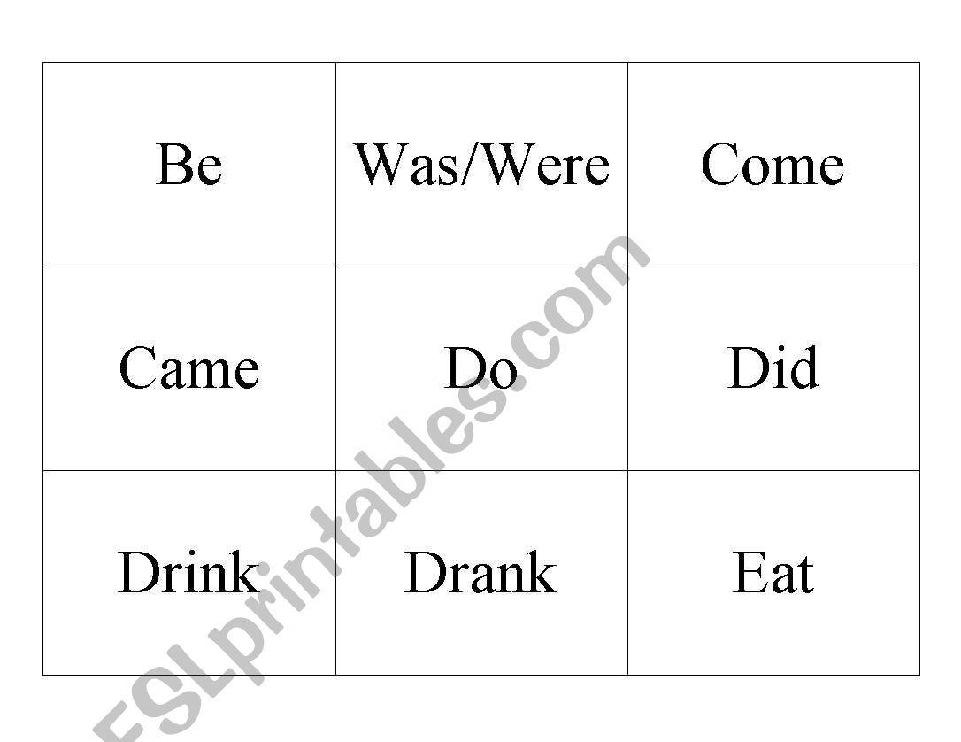 Irregular Verbs Memory Game worksheet