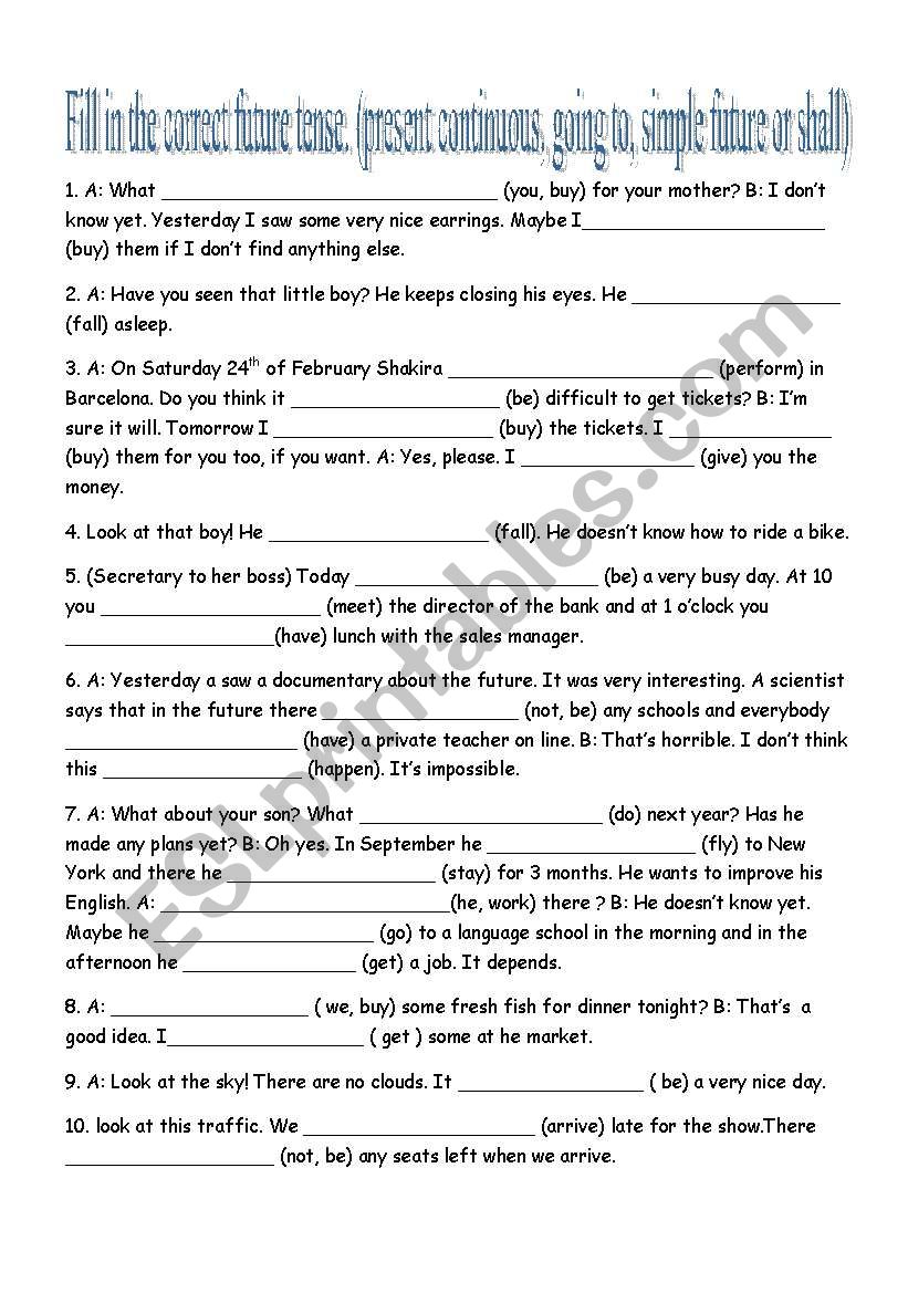 future tense worksheet